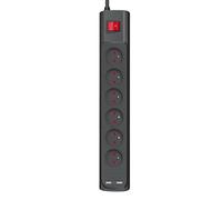 Rallonge Multiprise Parafoudre Parasurtenseur 6 Prises AC avec 2 Ports USB-A Noir