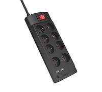 Rallonge Multiprise Parafoudre Parasurtenseur 8 Prises AC avec 2 Ports USB-A Noir