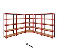 Monster Racking 1 Rayonnage d'Angle Z-Rax Rouge et 4 Rayonnages Z-Rax Rouges en Acier Sans Boulons 90cm x 45cm x 183cm Max 8525KG Parfait pour Garage, Entrepôt, Atelier [Maillet Caoutchouc GRATUIT]