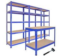 Monster Racking - 3 Rayonnages T-Rax Bleus de 90cm et 1 Établi Q-Rax Bleu de 120cm Bleu G