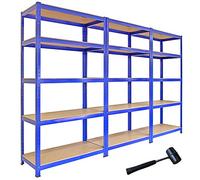 MonsterShop Rayonnage T-Rax acier sans boulons 5 étagères 90 x 45 x 180 cm bleu - lot de 3
