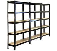 MonsterShop Rayonnage T‑Rax 3 étagères acier noir 75×30×150 cm sans boulons