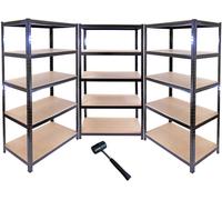 Monster Racking 3 x T-Rax : rayonnage pour charges lourdes, pour atelier, garage, cave, usage industriel, en acier, pour entrepôt, en métal, 90 cm x 45 cm x 180 cm, 100 % sans vis + marteau en caoutch