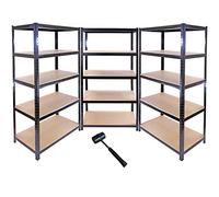 MonsterShop Rayonnage T-Rax 3x acier 90×45×180 cm noir 100% sans vis + marteau
