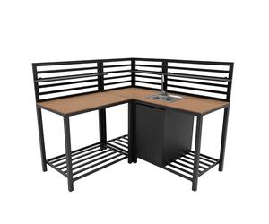 Monster Shop Ensemble de Cuisine Extérieure en Aluminium Anthracite Comptoir en Polywood Configuration Modulaire Unité d’Angle Évier & Robinet en INOX Rangement Étagères Placard Zone de Préparation