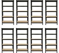 Monster Shop - Lot de 8 étagères de rangement T-Rax pour atelier, en métal, solution de rangement, étagères métalliques pour garage ou remise, sans vis, marteau en caoutchouc inclus, noir, 75 x 150 x 