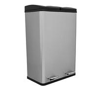 Poubelle à double compartiment en acier inoxydable, 60 L, système de tri sélectif, poubelle, corbeille à papier, poubelle de recyclage, 2 compartiments amovibles, poubelle à pédale, argent