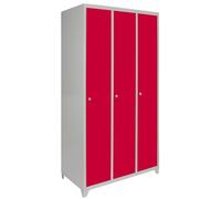 Monster Shop Rangée de 3 Casier Métallique Rouge et Gris en Acier à 1 Porte pour vestiaires 180 x 90 x 50 cm Gym école ou Bureau - Livré à Plat & Facile à Monter [Aimants et Labels GRATUITS]