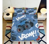 Monster Truck Drap de lit imprimé 3D en microfibre antidérapante Motif dessin animé Bleu 90 x 200 x 25 cm