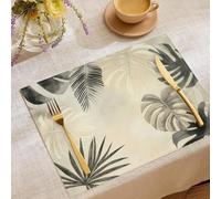 Monstera Deliciosa Aquarelle Sets De Table Lavable 45x30cm, Lot de 8 Lavables Résistants à La Chaleur Sets De Table Plante d'encre Monochrome pour Banquet Cuisine Décoration De Fête, Beige
