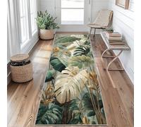 Monstera Tapis de Couloir Motif Feuilles Tropicales Tapis de Couloir Long 50 x 150 cm Passage Antidérapant Lavable en Machine D'entrée Chambre Salon Descente de Lit Poil Ras Rug gU&O525