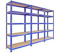 MonsterShop 3 Rayonnages Q-Rax en Acier sans Boulons Bleus 120cm x 50cm x 182,5cm Étagères de Rangement