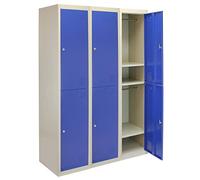 MonsterShop Lot de 3 casiers de rangement en métal à 2 portes en acier verrouillable Bleu et gris Ecole Gym Vestaire [Aimants GRATUITS] Livré à Plat