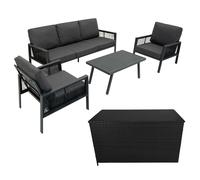 ensemble de canapés 4 pièces en aluminium avec boîte de rangement en rotin noir - gris anthracite