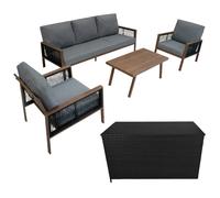 ensemble de canapés 4 pièces en aluminium avec boîte de rangement en rotin noir - bois