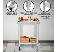 Monstershop Table de travail cuisine - Inox