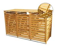 Monstershop Triple En Bois Poubelle À Roulettes Store Extérieur Jardin Verrouillable Poubelle Abri De Couvercle À Charnière Marron