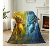 Monstre Tempête Imprimée Flanelle Couverture 150 x 200 cm, Science Fiction Film Confortable Réversible Plaid Polaire pour Toutes Les Saisons, Jaune Bleu Ultra Douce et Légère Salon Couverture