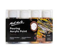 MONT MARTE Acrylique Pouring Peinture Set Céleste - 4 pièces x 60ml - Peintures Acryliques pré-mélangées avec Pouring Medium - Lampes Noir, Blanc de Titane, Or, Bronze