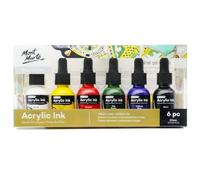 Mont Marte Encre Acrylique supérieure, 6x20ml, Couleurs essentielles, Pour les détails fins et les lavis de couleur, idéal pour l'aérographe, l'art de la coulée, le scrapbooking et le dessin à l'encre