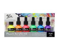 Mont Marte Encre Acrylique supérieure, 6x20ml, Couleurs fluo, Pour les détails fins et les lavis de couleur, idéal pour l'aérographe, l'art de la coulée, le scrapbooking et le dessin à l'encre