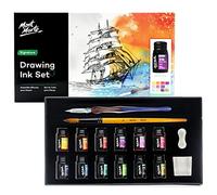Mont Marte Kit d'encre à dessin Signature 16 pièces, comprend 12 couleurs d'encre de 7 ml, stylo trempette pour verre, pinceau, repose-stylo, puits d'encre, idéal pour l'illustration, la calligraphie,