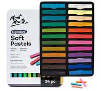 MONT MARTE Lot de 24 pastels doux dans une boîte en étain Signature - 24 couleurs assorties - Bâtons pastel vifs - Excellent mélange - Livré dans un étui de rangement - Idéal pour l'art, l'artisanat,