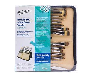 Mont Marte Paint Brush Set with Wallet, 17 Piece, Suitable for Oil, Acrylic, Watercolour and Gouache Paint, Easel Wallet Included