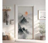 Montagne Encre Effet 3D Sticker Porte 77x200 cm, Chinois Papier Autocollant Porte Mural Décoration, Nature Stickers Muraux Amovible PVC
