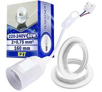MONTERAL Jeu de 1 Pièce Douille de Chantier E27 avec Câble et Bornier 160 mm Ø 40 mm Max 60W 220-240V et 2 Pièces Adaptateur Abat Jour pour Culot E27 Couleur Blanche - Garantie de 10 Ans
