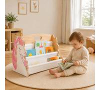 Montessori Bibliothèque double face pour enfant avec 4 niveaux à manches profondes en bois pour garderie, chambre d'enfant, salle de jeux, salle de hambre à coucher