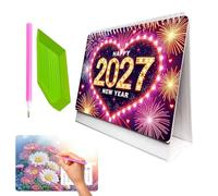 Monthly Handmade Creative Planner - Gem Desk Calendar, Mosaic Art Journal Pad with Sparkling DiamondsPainting Sheets, Decorative Office Agenda, Standing Stand Tracker, Desktop Gift for Classroom