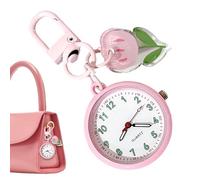 Montre de poche pour , porte-clés lumineux et portable, mini horloge de dessin animé, pour sac d'étudiant, sac à main, sac d'école, trajets quotidiens en plein air, rose, Refer to description