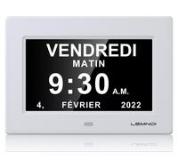Montre numérique de 7 pouces avec calendrier, réglage automatique de la luminosité, 8 langues, couleur blanche