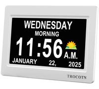 Montre numérique de 7 pouces avec réveil, affichage de la date, réglage de la luminosité et compatible avec 8 langues