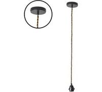 Monture Suspension Douille E27 - Métal noir - Cordon tressé corde naturelle 110cm Noir
