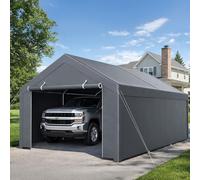 Monucep Grand Abri de Voiture 300x600x280 cm, Carport Tente de Garage avec Parois Latérales et Porte Enroulable, Résistante UV Imperméable, Garage Chapiteau pour Voiture, Camion, Bateau