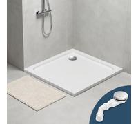 Monucep Receveur de douche carré 80 x 80 x 4 cm avec bonde Blanc | Acrylique - Hauteur 4 cm - Ouverture de vidange de 90 mm - Avec pente intégrée - Receveur de douche plat pour douche