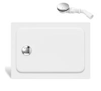 Monucep Receveur de douche rectangulaire avec bonde 80 x 90 cm Blanc | Receveur de douche plat de 4 cm avec pente intégrée - 90 mm - En acrylique - Pour douche, cabine de douche et rénovation de