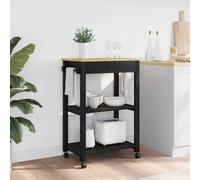 Monza Chariot de cuisine en bois massif de pin noir, 60 x 40 x 88,5 cm, avec tiroir et étagère, chariot de cuisine mobile avec roulettes à 360°, chariot polyvalent pour cuisine, salle à manger, espace
