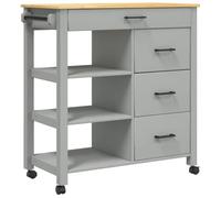 Monza Chariot de cuisine en pin massif 84 x 40 x 88,5 cm avec 4 tiroirs et 3 étagères, chariot de service mobile avec roulettes, espace de rangement pour cuisine, salle à manger, salon