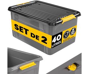 Monzana® 2x Caisse de rangement 40 L robuste avec couvercle hermétique et roulettes empilable sans BPA gain de place caisse de rangement organisateur