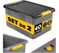 MONZANA® 2x Caisse de rangement 40 L robuste couvercle hermétique et roulettes empilable sans BPA gain de place caisse rangement