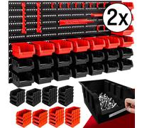 MONZANA® 2x Étagere Murale Modulable Avec 4 Panneaux Et 56 Boite Rangement Empilable Pour Atelier Garage Étagere Rangement Polypropylène Avec Bacs Amovibles Crochets Et Supports Tournevis