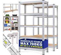 MONZANA® 2x Étagères charge lourde 5 niveaux 170x75x30cm Étagère métallique modulable max 350kg Rangement garage atelier