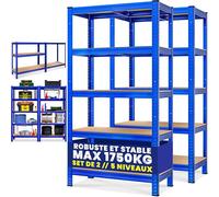 MONZANA® 2x Étagères charge lourde bleu 5 niveaux 180x90x40cm Étagère métallique max 875kg Rangement garage atelier