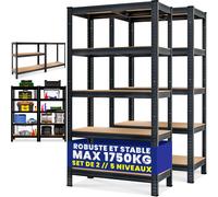 MONZANA® 2x Étagères charge lourde noir 5 niveaux 180x90x40cm Étagère métallique max 875kg Rangement garage atelier