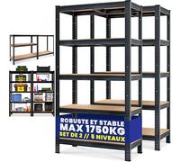 MONZANA® 2x Étagères charge lourde noir 5 niveaux 180x90x40cm Étagère métallique max 875kg Rangement garage atelier