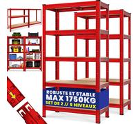 MONZANA® 2x Étagères charge lourde rouge 5 niveaux 180x90x40cm Étagère métallique max 875kg Rangement garage atelier