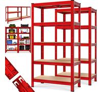 MONZANA® 2x Étagères charge lourde rouge 5 niveaux 180x90x40cm Étagère métallique max 875kg Rangement garage atelier